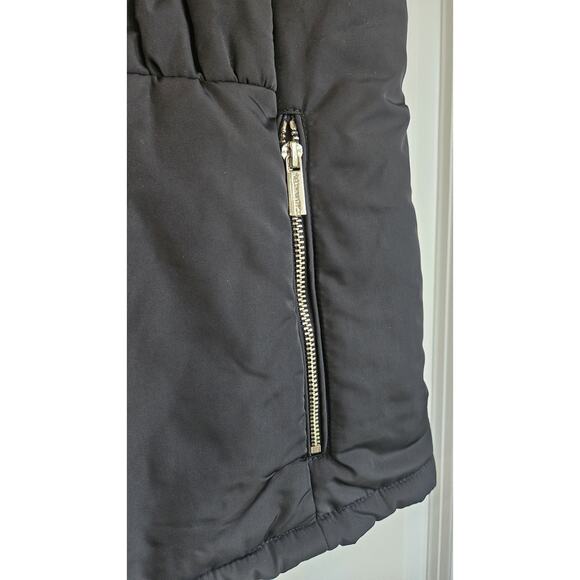 Calvin Klein Womens M Vest Black Faux Fur Collar Gold Zip Pockets Smocking - Picture 7 of 11